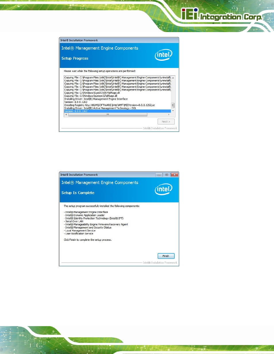 Figure 6-29: intel® me driver setup operations | IEI Integration SPCIE-C2160 User Manual | Page 141 / 204