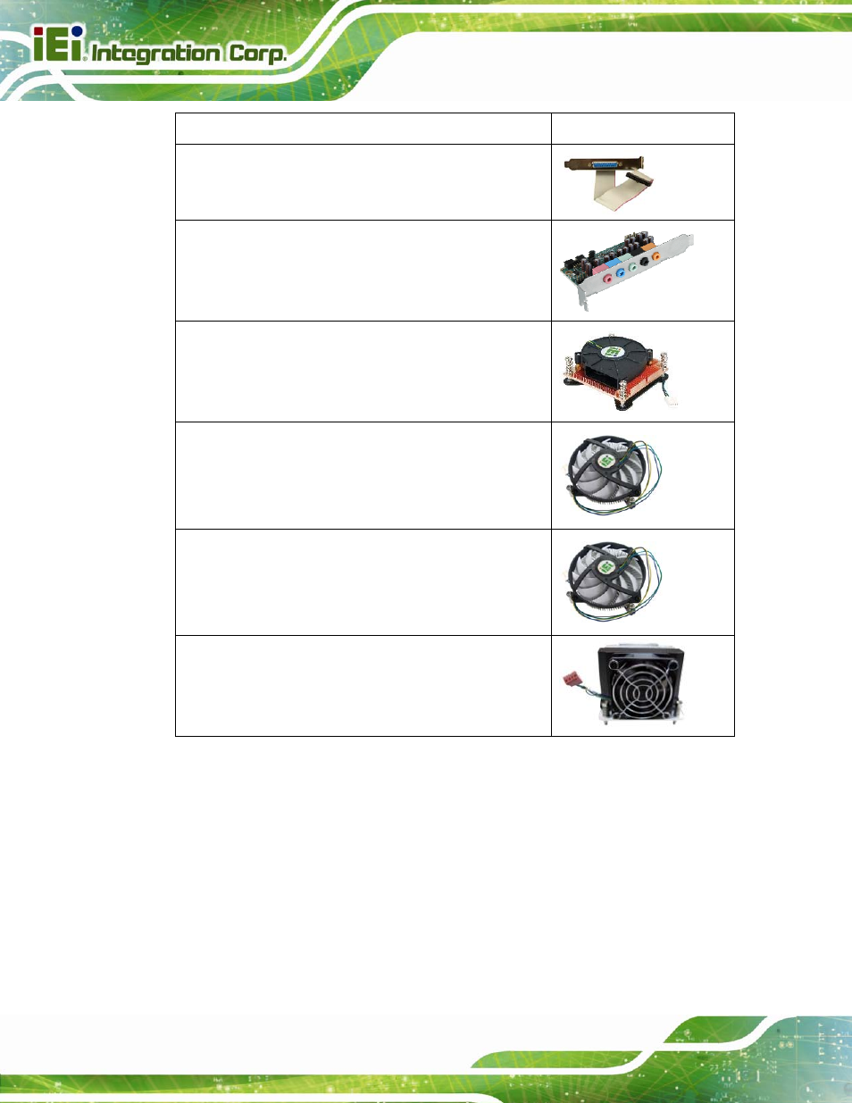 Table 2-2: optional items | IEI Integration SPCIE-C2160 User Manual | Page 30 / 204