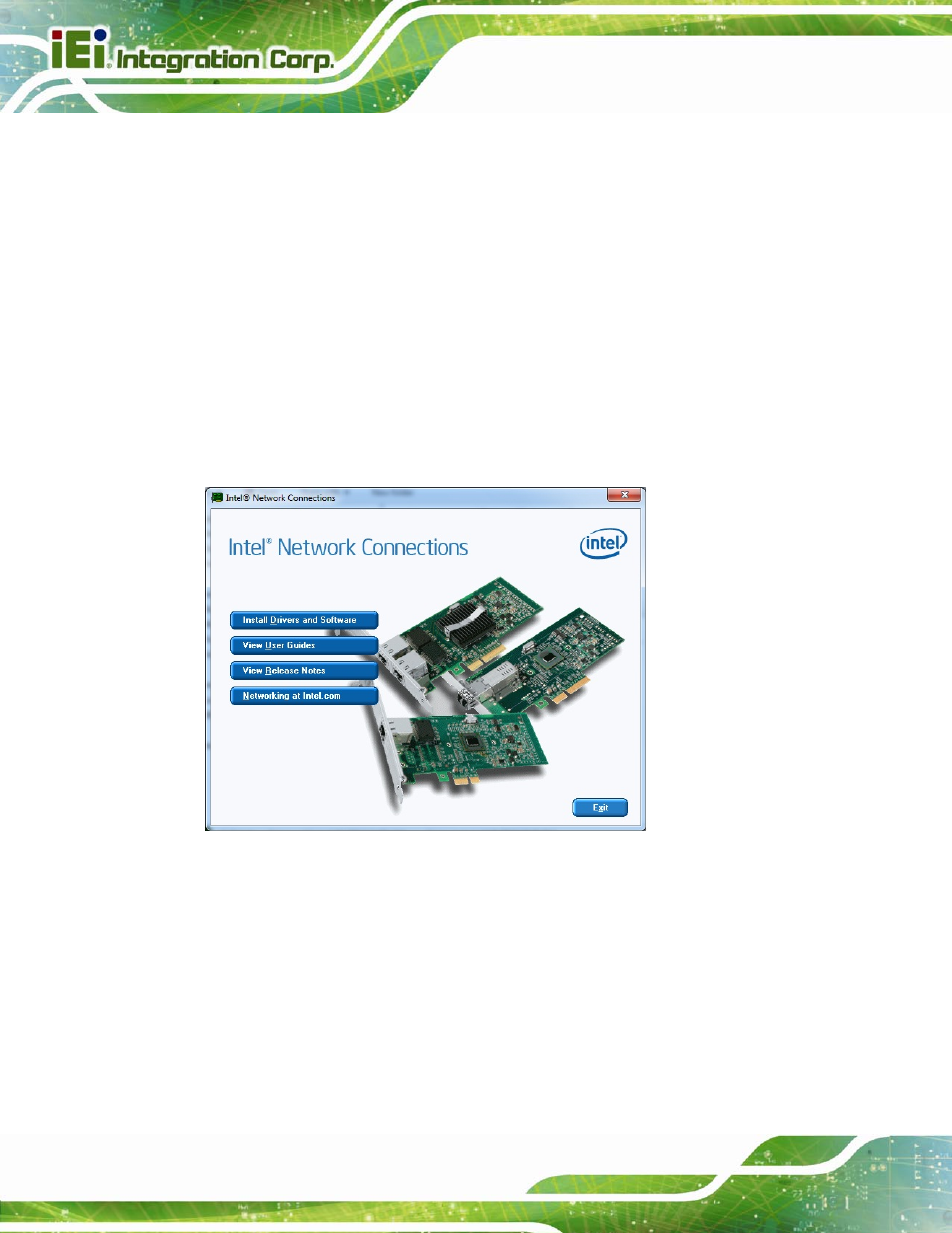 5 lan driver installation, River, Nstallation | Figure 6-13: intel® network connection menu | IEI Integration SPCIE-C2260-i2 User Manual | Page 141 / 217