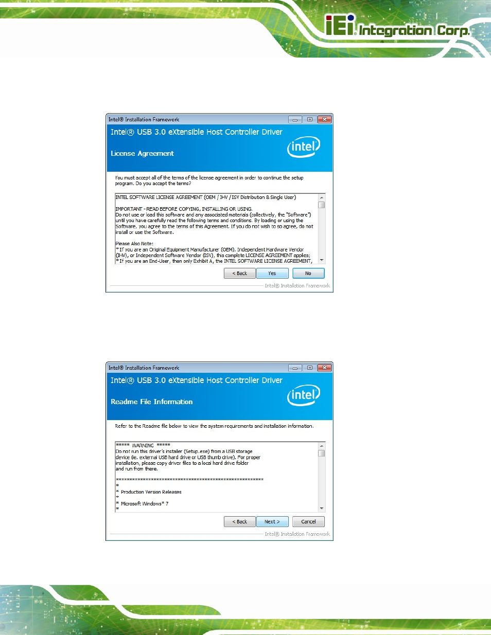 Figure 6-20: usb 3.0 driver license agreement, Figure 6-21: usb 3.0 driver read me file | IEI Integration SPCIE-C2260-i2 User Manual | Page 146 / 217