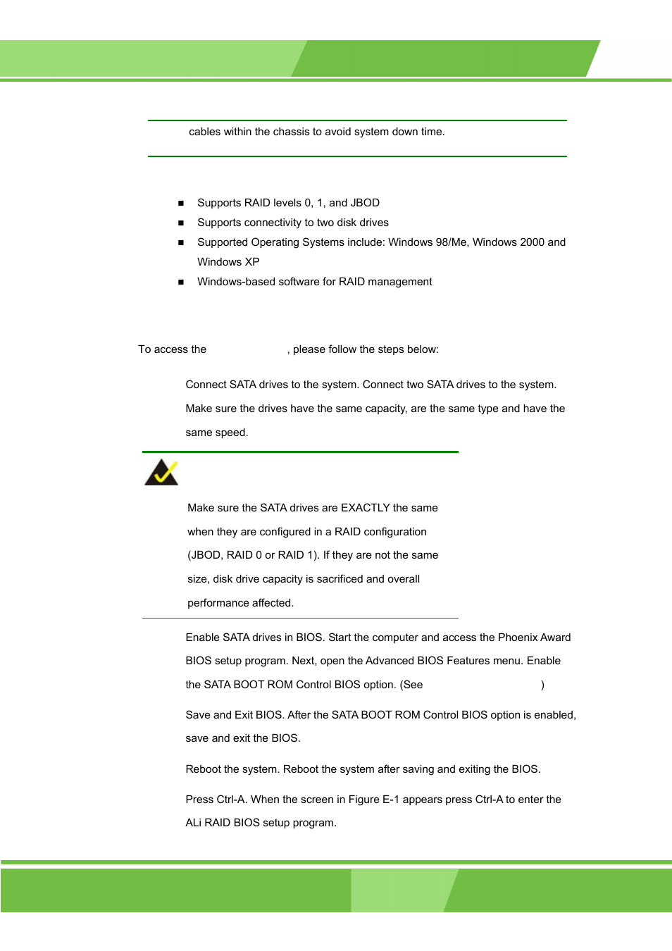 E.2 features and benefits, E.3 accessing the ali raid utility | IEI Integration ROCKY-3786 v4.0 User Manual | Page 165 / 175