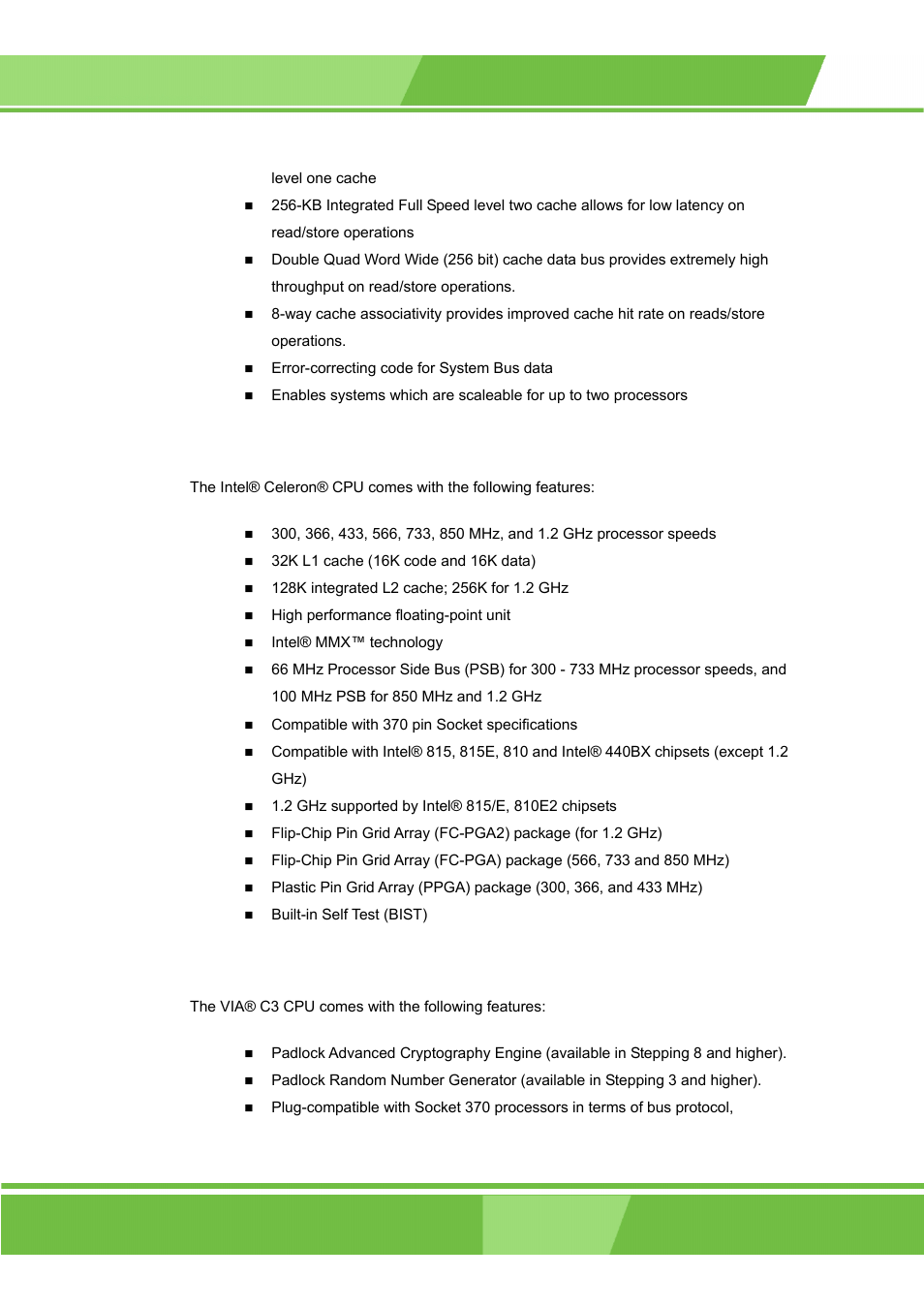 2 celeron, 3 via® c3 | IEI Integration ROCKY-3786 v4.0 User Manual | Page 23 / 175