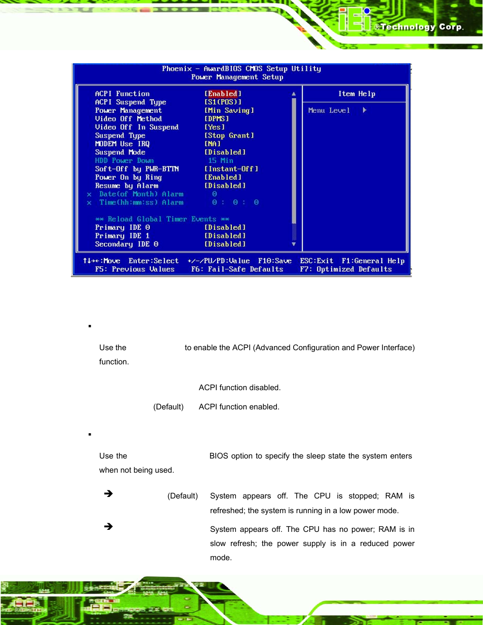 Bios menu 6: power management setup | IEI Integration ROCKY-3786 v4.10 User Manual | Page 107 / 147