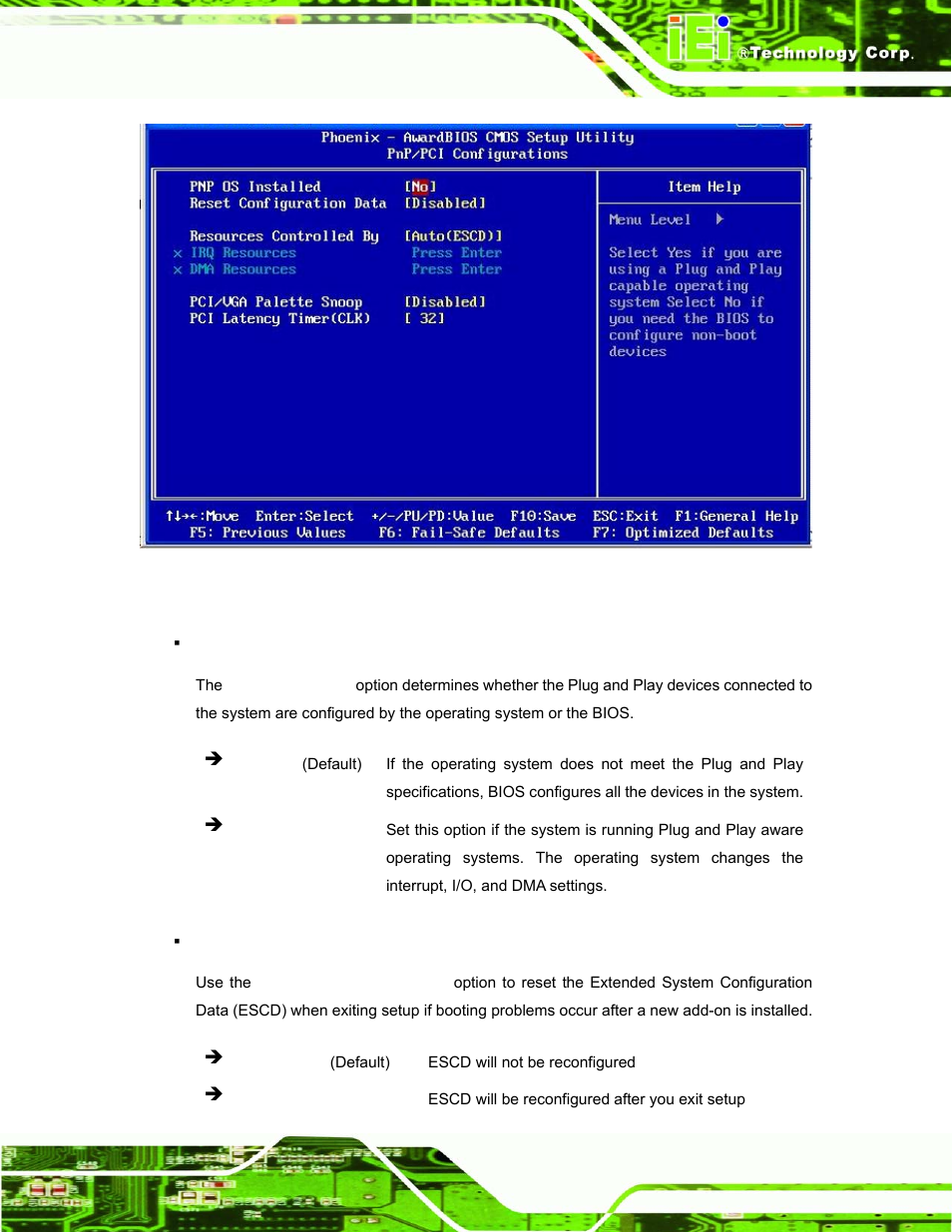 Bios menu 7: pnp/pci configurations | IEI Integration ROCKY-3786 v4.10 User Manual | Page 113 / 147