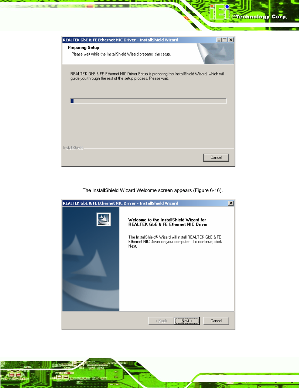 Figure 6-21: realtek lan driver welcome | IEI Integration ROCKY-3786 v4.10 User Manual | Page 131 / 147