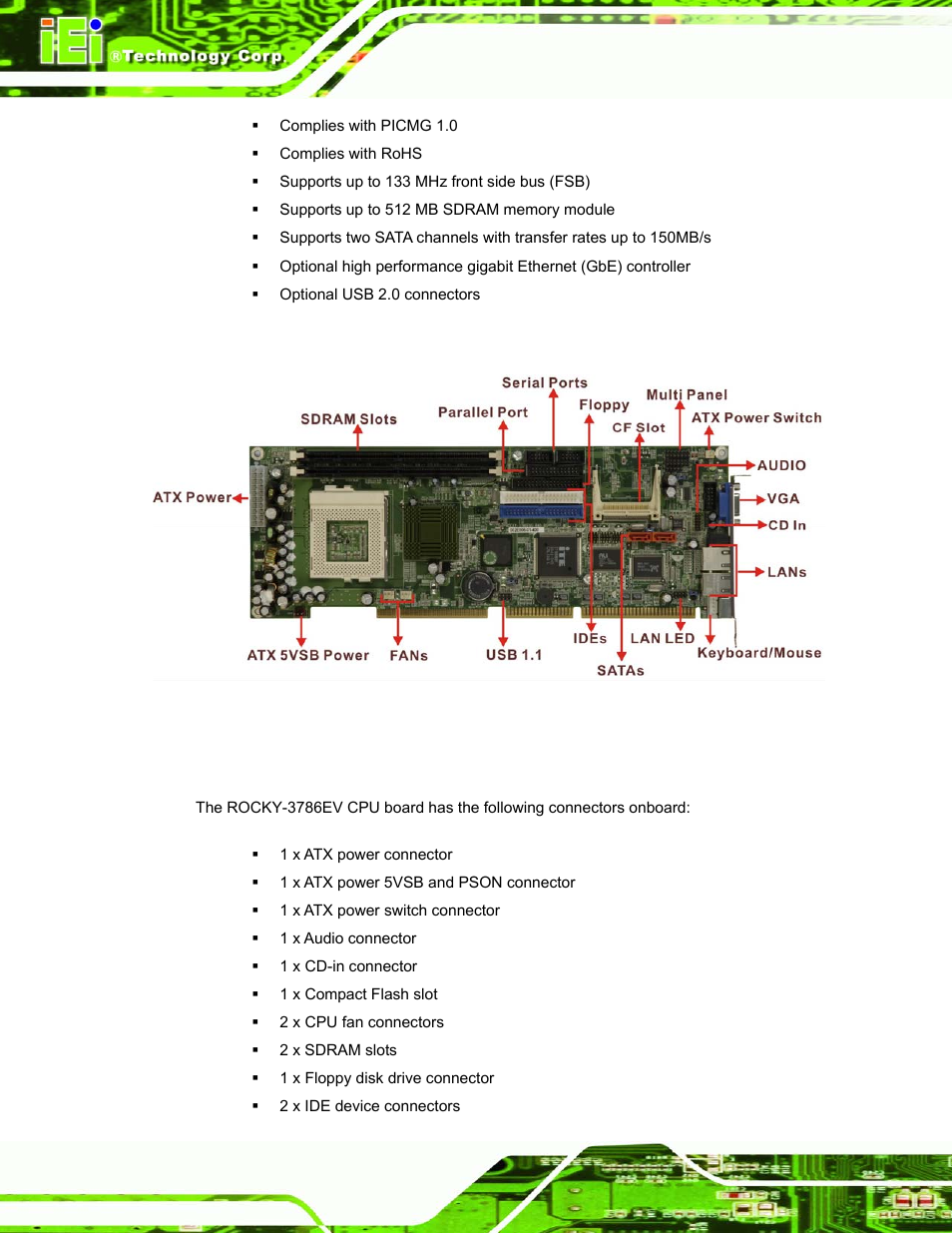 2 rocky-3786ev cpu board overview, 1 rocky-3786ev cpu board connectors, Rocky-3786ev | Oard, Verview, Figure 1-1, Rocky-3786ev cpu board overview | IEI Integration ROCKY-3786 v4.10 User Manual | Page 14 / 147
