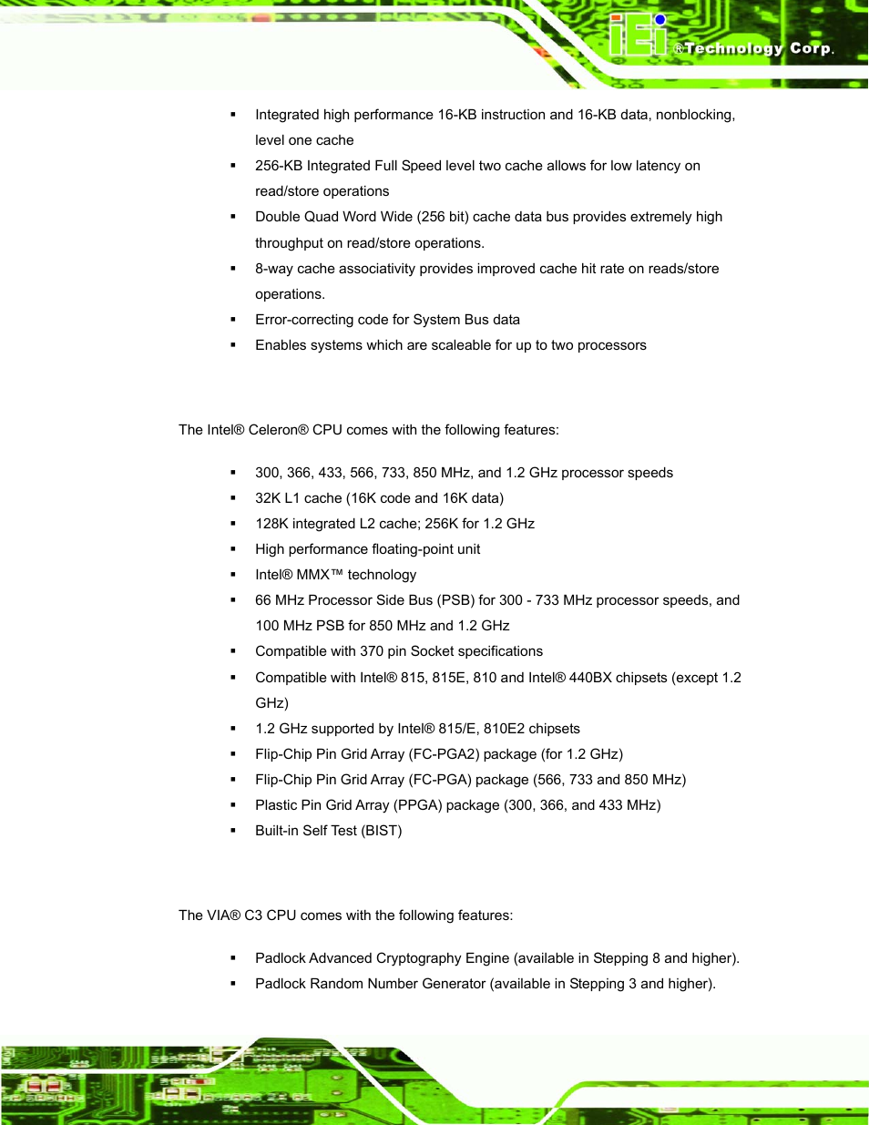 2 celeron, 3 via® c3 | IEI Integration ROCKY-3786 v4.10 User Manual | Page 19 / 147