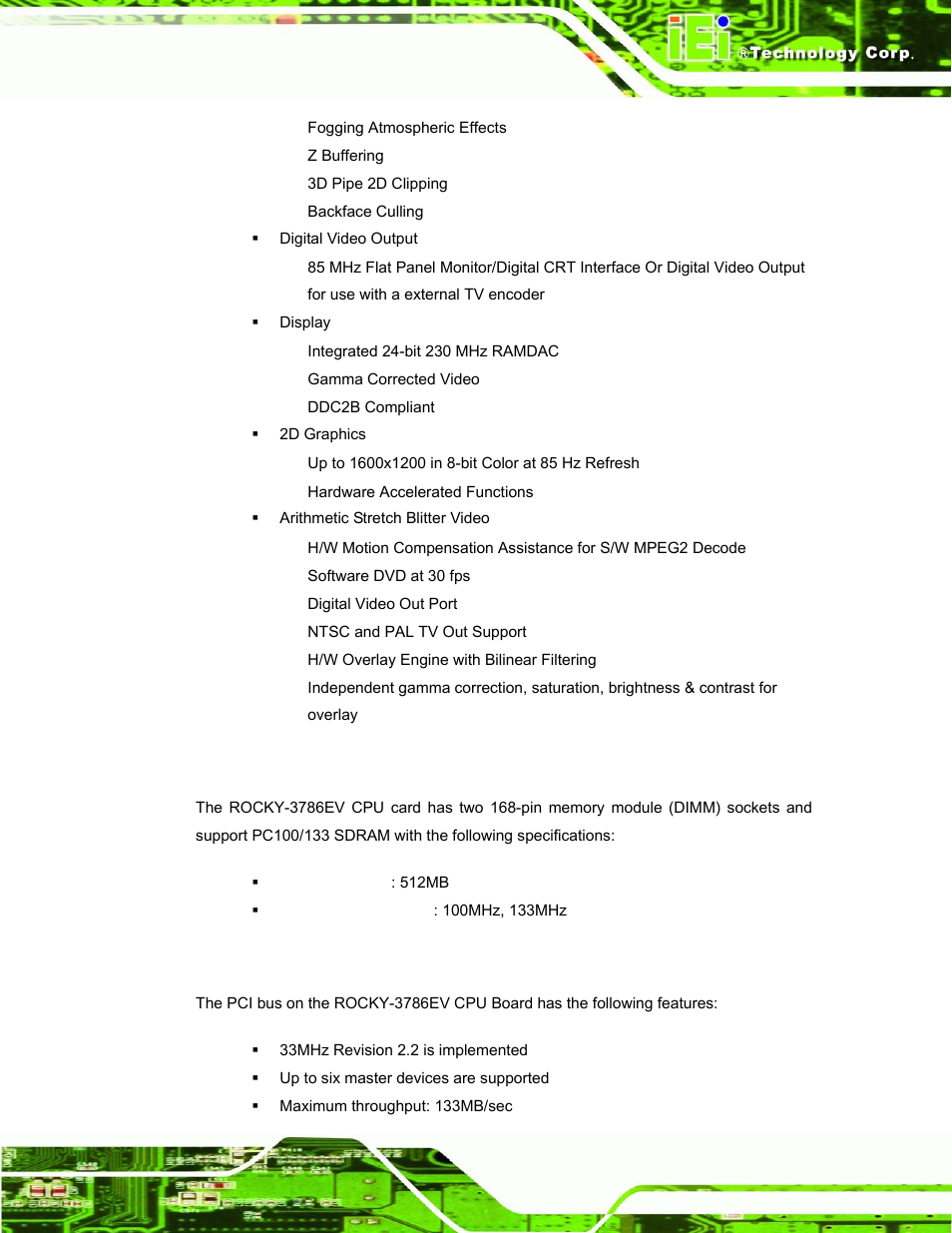 5 memory support, 6 pci bus interface support, Emory | Upport, Nterface | IEI Integration ROCKY-3786 v4.10 User Manual | Page 25 / 147