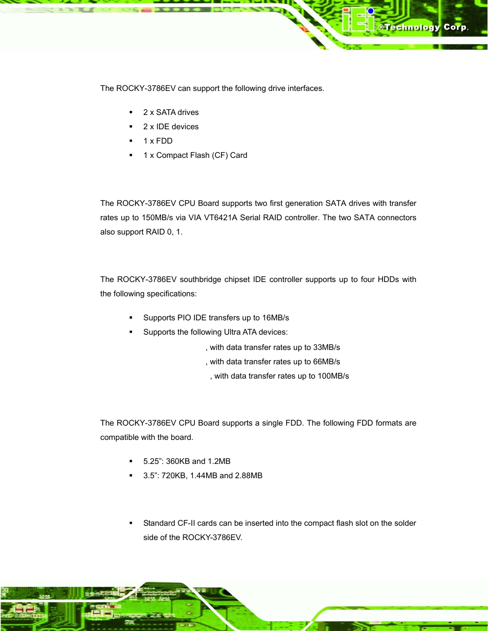 8 drive interfaces, 1 sata drives, 2 ide hdd interfaces | 3 floppy disk drive (fdd), 4 compact flash support, Rive, Nterfaces | IEI Integration ROCKY-3786 v4.10 User Manual | Page 27 / 147
