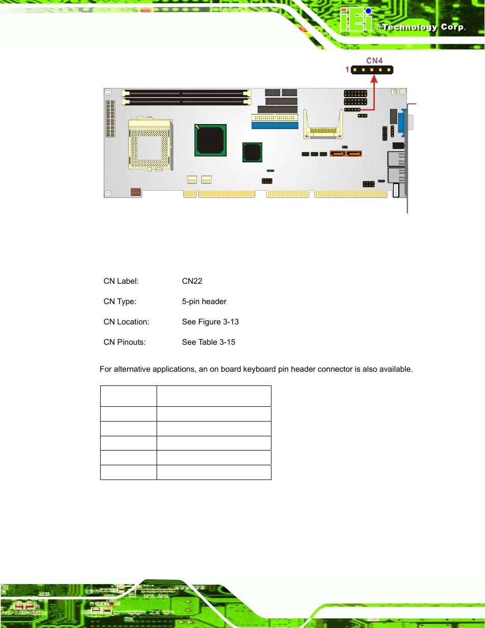 12 keyboard connector, Figure 3-12: irda connector location, Table 3-15: keyboard connector pinouts | IEI Integration ROCKY-3786 v4.10 User Manual | Page 49 / 147