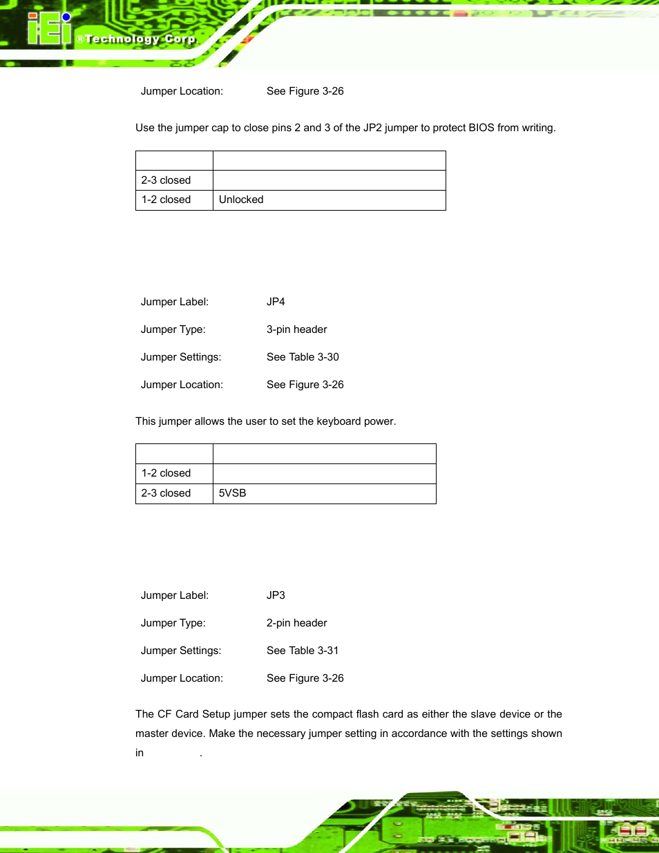 3 keyboard power selection jumper, 4 cf mode selection jumper | IEI Integration ROCKY-3786 v4.10 User Manual | Page 64 / 147