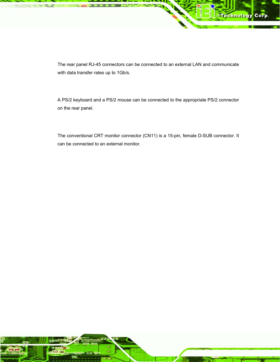 5 rear panel connectors, 1 ethernet connection, 2 keyboard and mouse connection | 3 vga connection, Anel, Onnectors | IEI Integration ROCKY-3786 v4.10 User Manual | Page 79 / 147