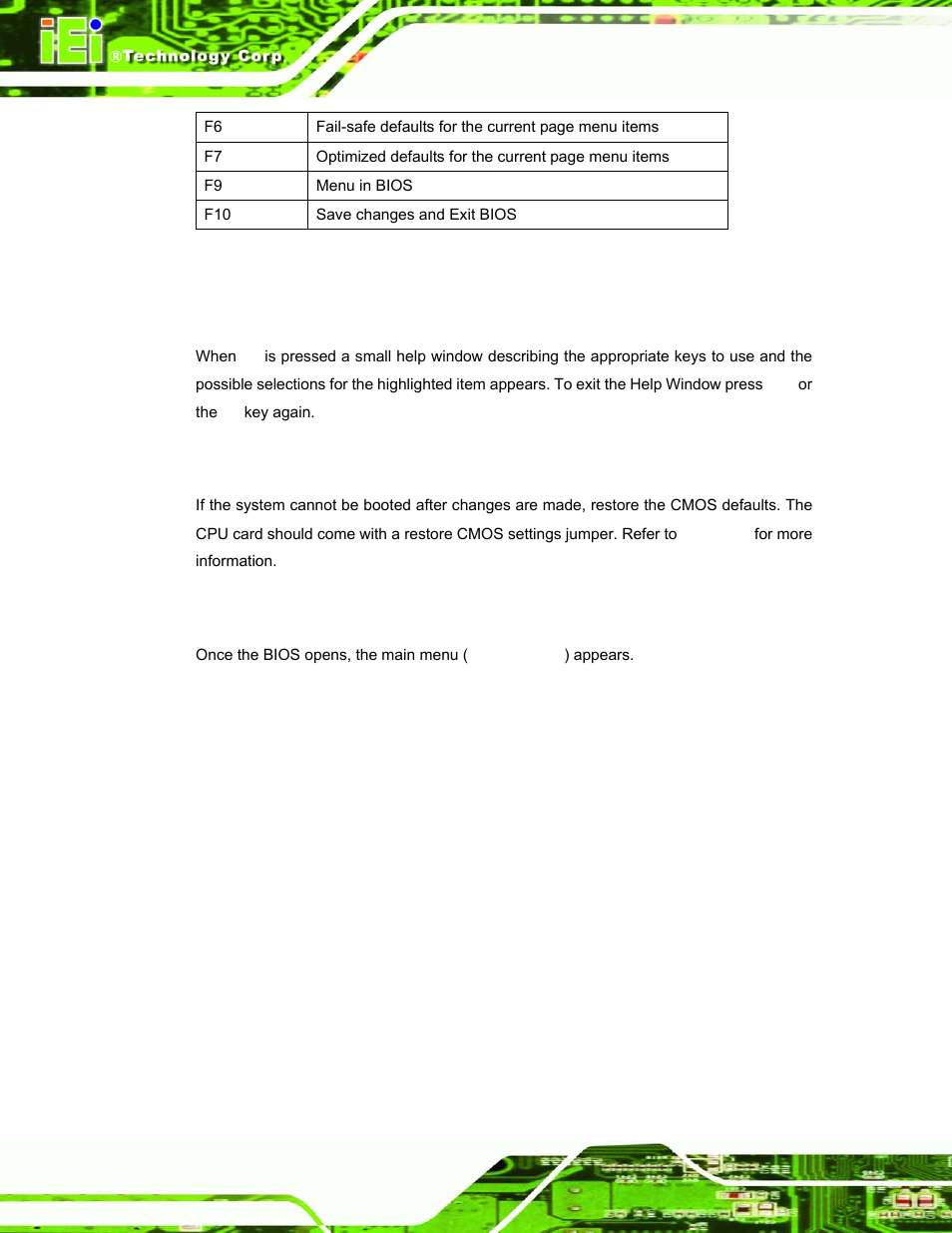 3 getting help, 4 unable to reboot after configuration changes, 5 main bios menu | Table 5-1: bios navigation keys | IEI Integration ROCKY-3786 v4.10 User Manual | Page 82 / 147