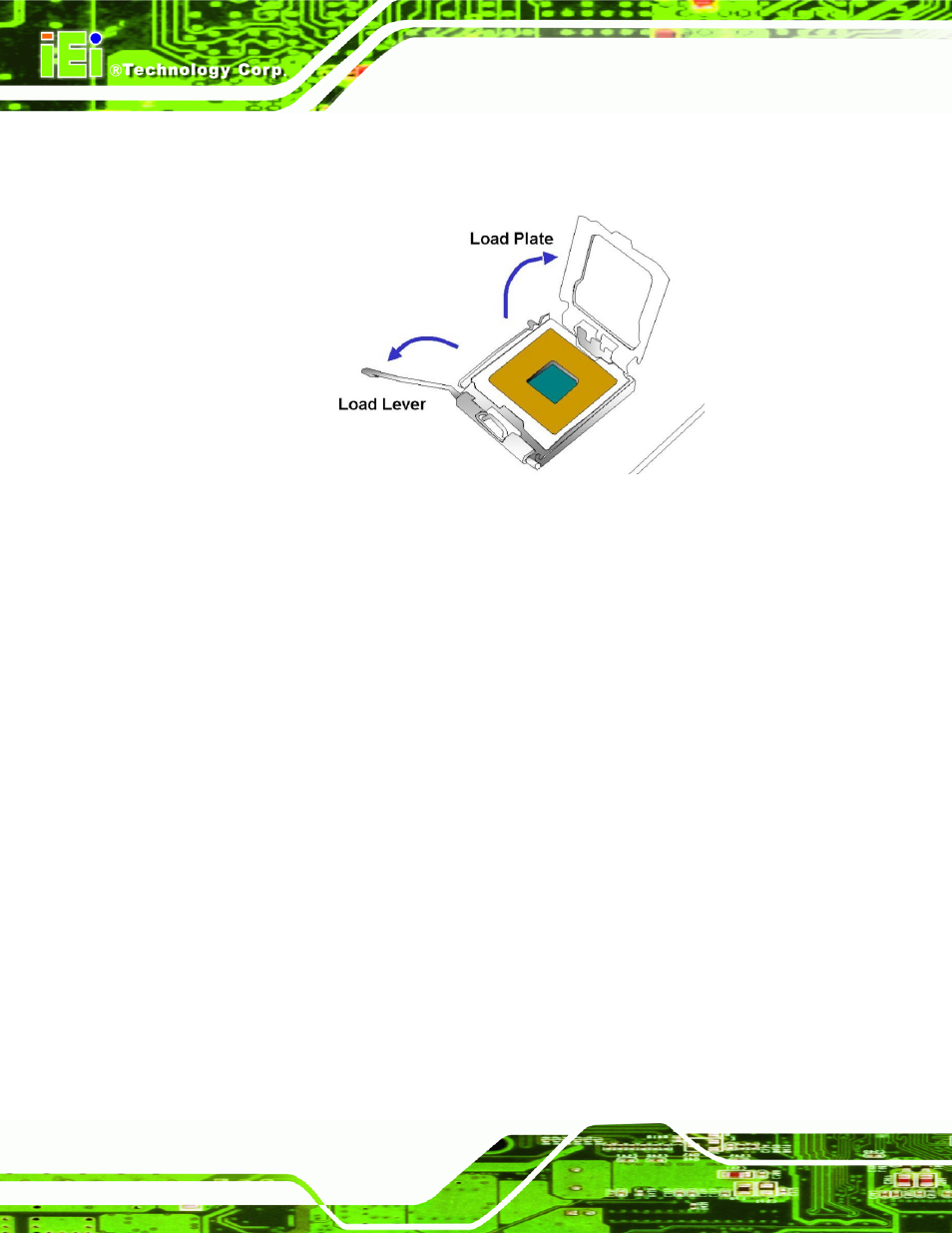 Figure 5-3: open the cpu socket load plate | IEI Integration PCIE-Q350 v1.00 User Manual | Page 108 / 272