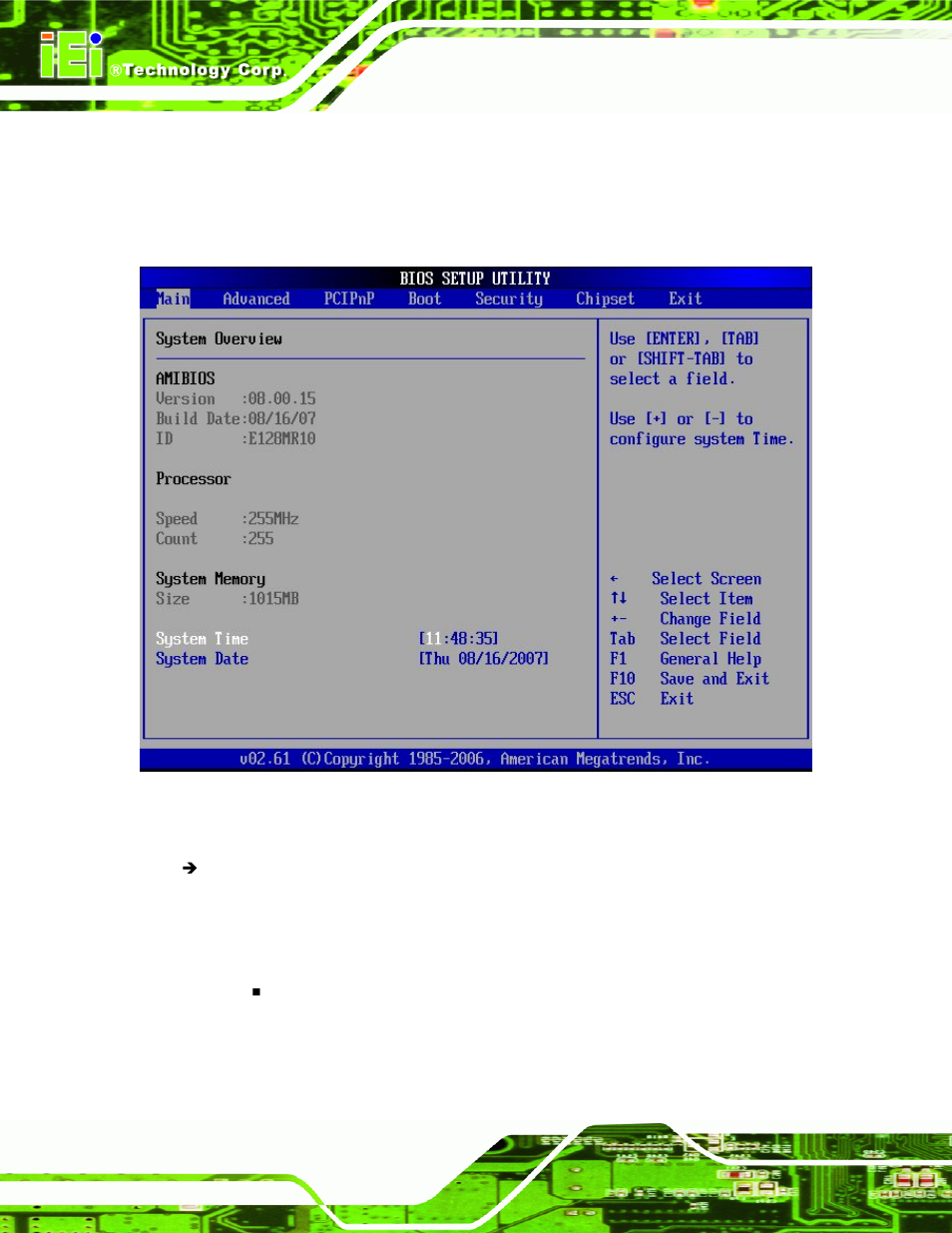 Menu 1: main, 2 main | IEI Integration PCIE-Q350 v1.00 User Manual | Page 134 / 272