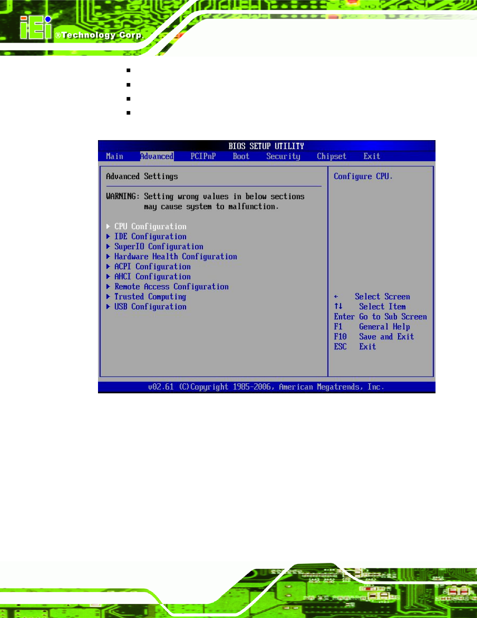 1 cpu configuration, Menu 2: advanced, Section 6.3.1) | IEI Integration PCIE-Q350 v1.00 User Manual | Page 136 / 272