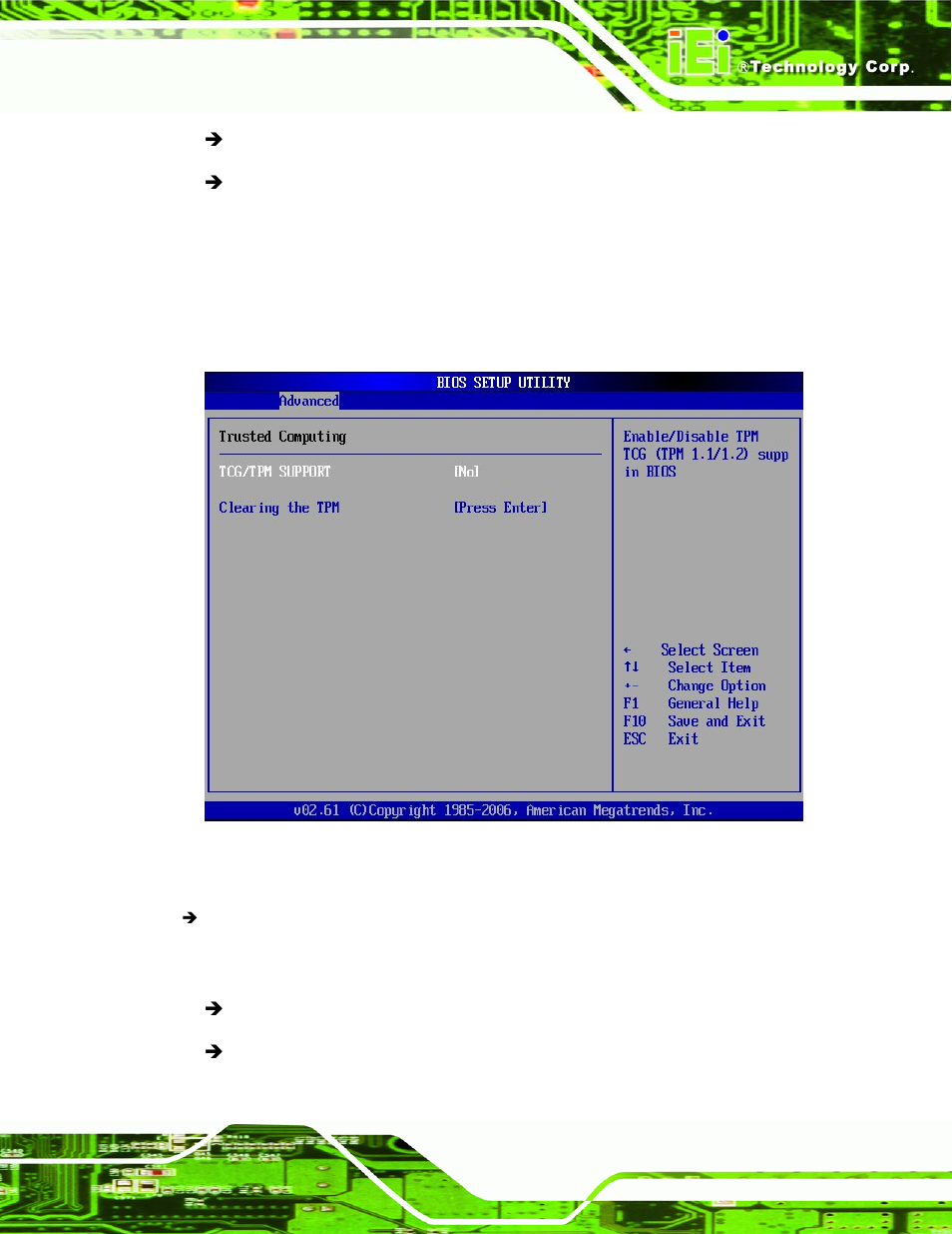 7 trusted computing, Menu 12: trusted computing | IEI Integration PCIE-Q350 v1.00 User Manual | Page 159 / 272