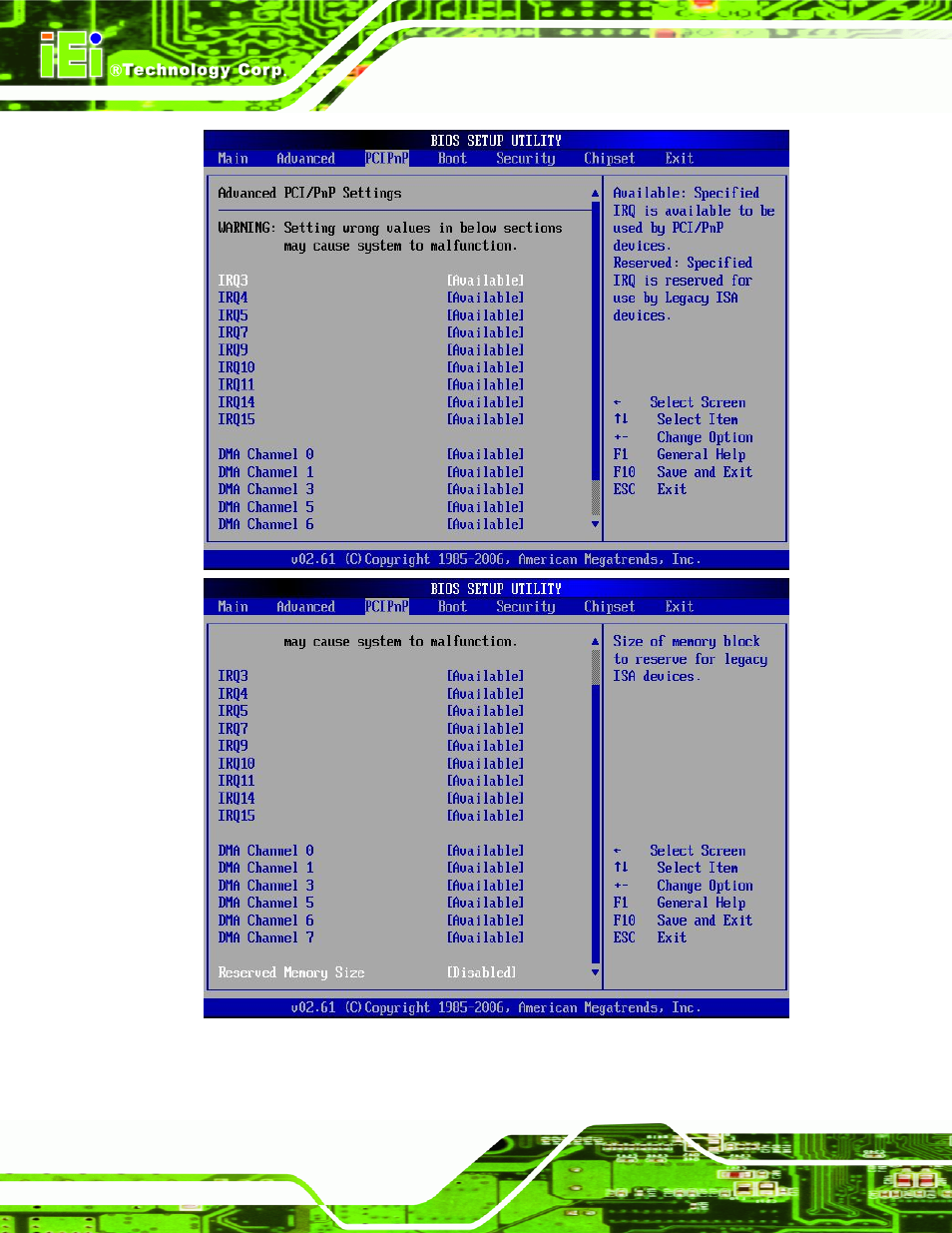 Menu 15: pci/pnp configuration | IEI Integration PCIE-Q350 v1.00 User Manual | Page 166 / 272