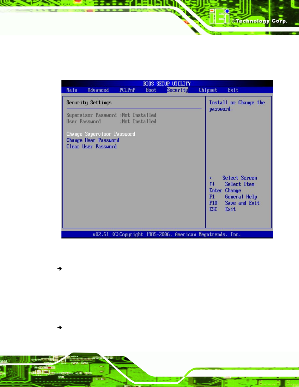 Ecurity, Menu 20: security, 6 security | IEI Integration PCIE-Q350 v1.00 User Manual | Page 175 / 272