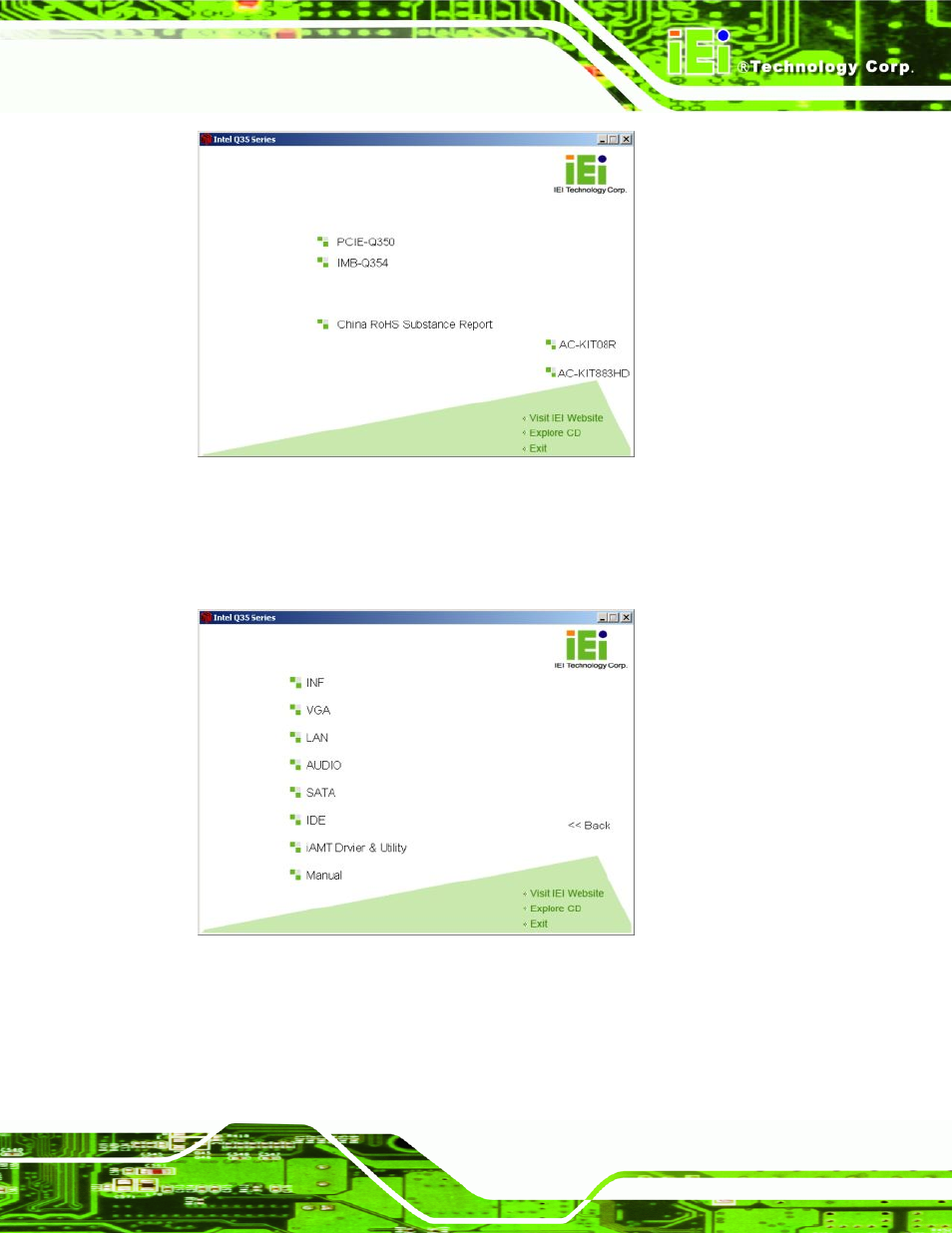 Figure 7-1: introduction screen, Figure 7-2: available drivers | IEI Integration PCIE-Q350 v1.00 User Manual | Page 187 / 272