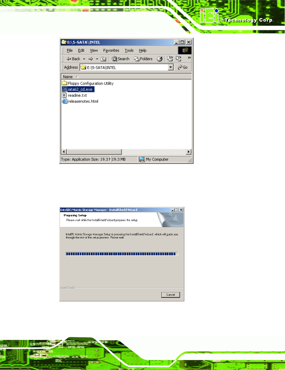 Figure 7-53: sata raid setup program icon, Figure 7-54: installshield wizard setup screen | IEI Integration PCIE-Q350 v1.00 User Manual | Page 221 / 272