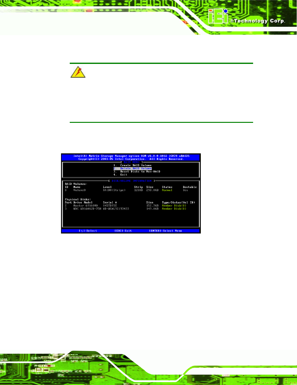 E.4.2 deleting a raid volume | IEI Integration PCIE-Q350 v1.00 User Manual | Page 253 / 272