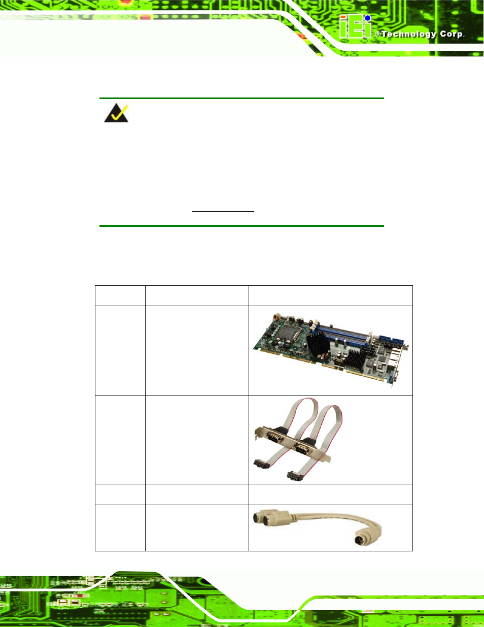 Npacking, Hecklist, 1 package contents | 3 unpacking checklist | IEI Integration PCIE-Q350 v1.00 User Manual | Page 69 / 272