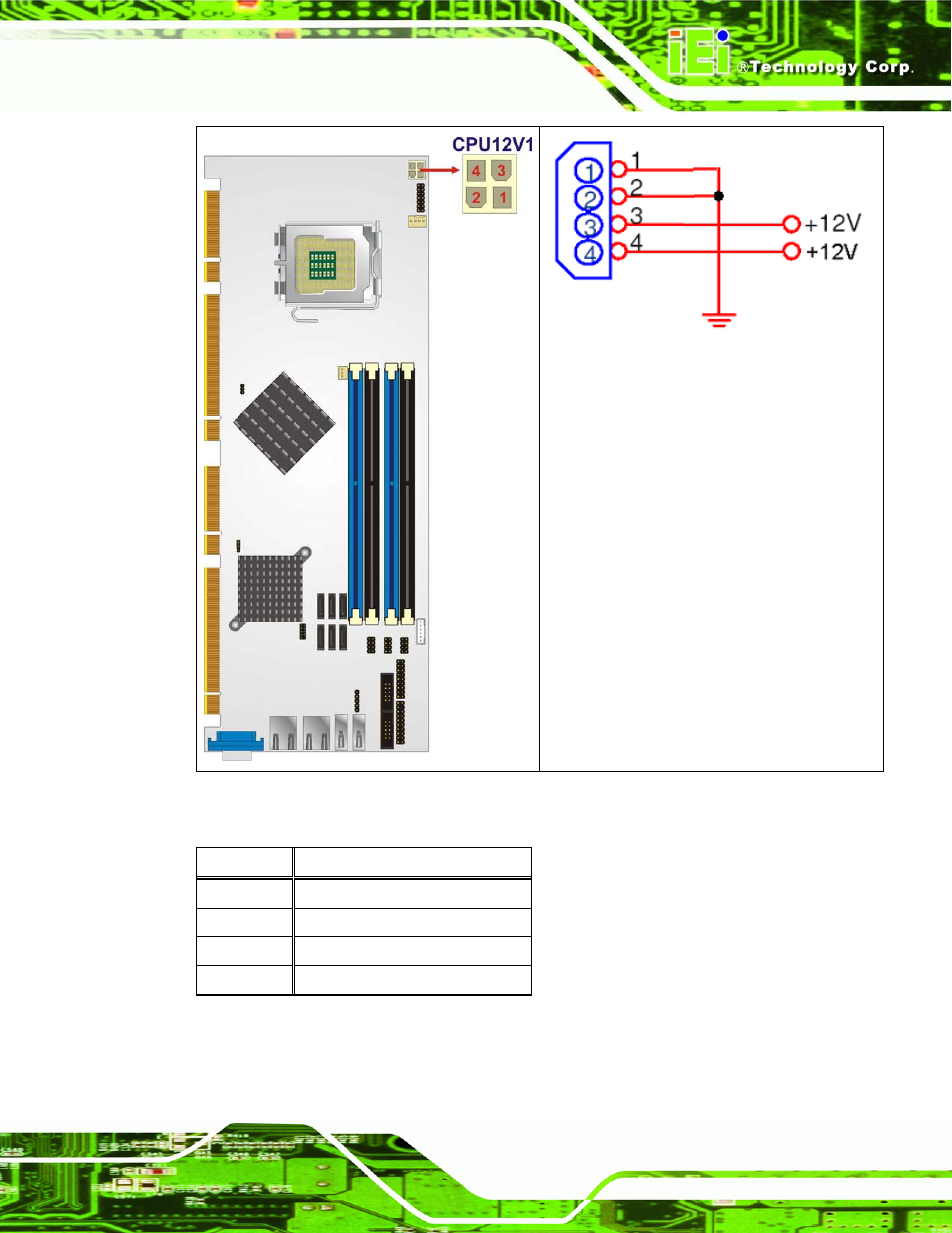 Figure 4-2: atx power connector location, Table 4-3: at power connector pinouts | IEI Integration PCIE-Q350 v1.00 User Manual | Page 77 / 272