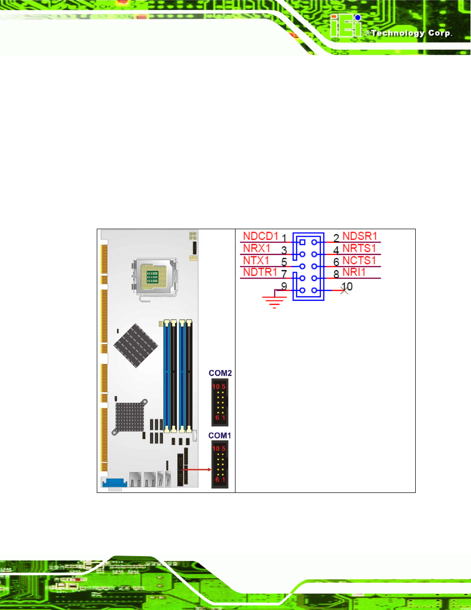 10 serial port connector (com1, com 2), Figure 4-11: serial connector pinout locations | IEI Integration PCIE-Q350 v1.00 User Manual | Page 91 / 272