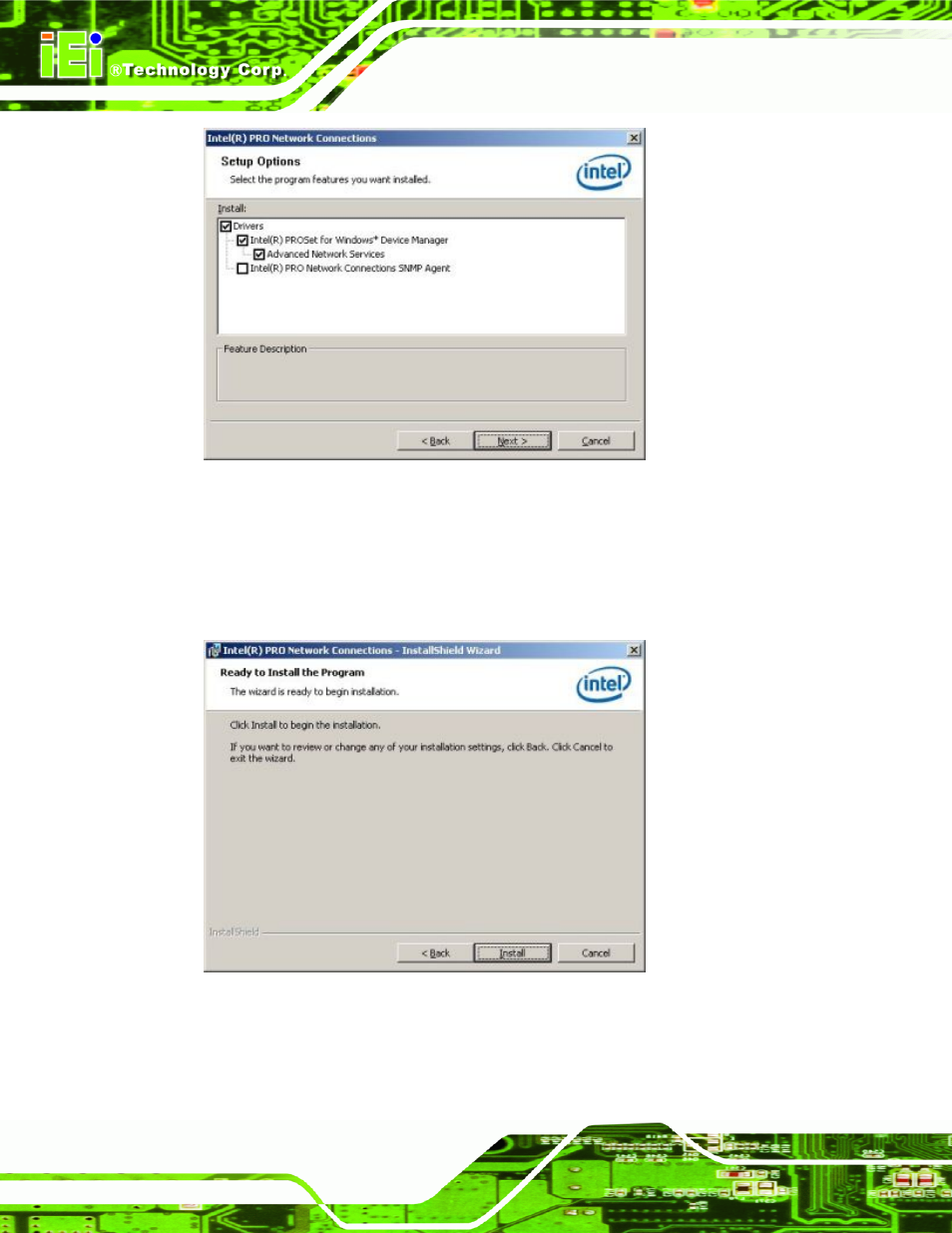Figure 7-26: intel® 82566 driver setup options | IEI Integration PCIE-Q350 v1.12 User Manual | Page 193 / 250