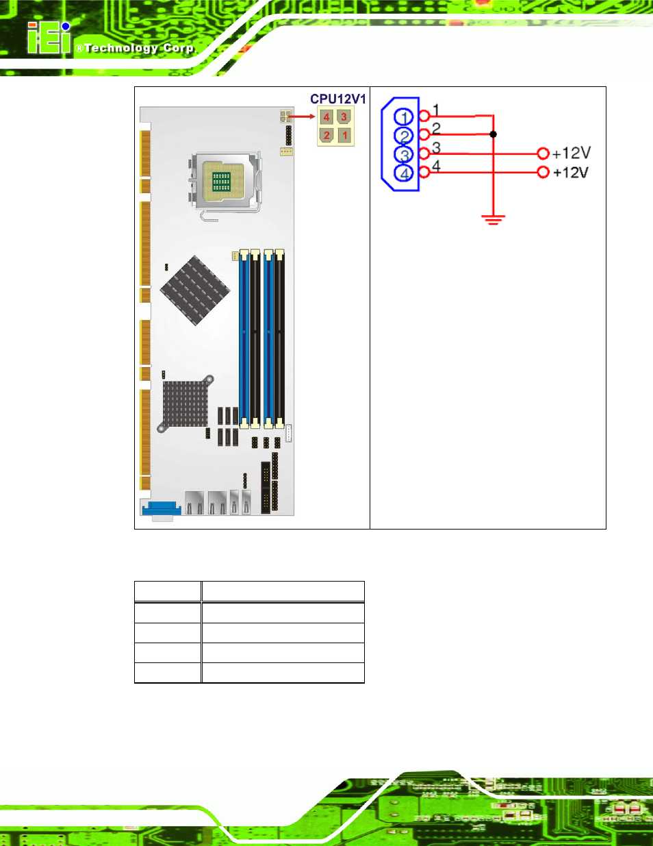 Figure 4-2: atx power connector location, Table 4-3: at power connector pinouts | IEI Integration PCIE-Q350 v1.12 User Manual | Page 75 / 250