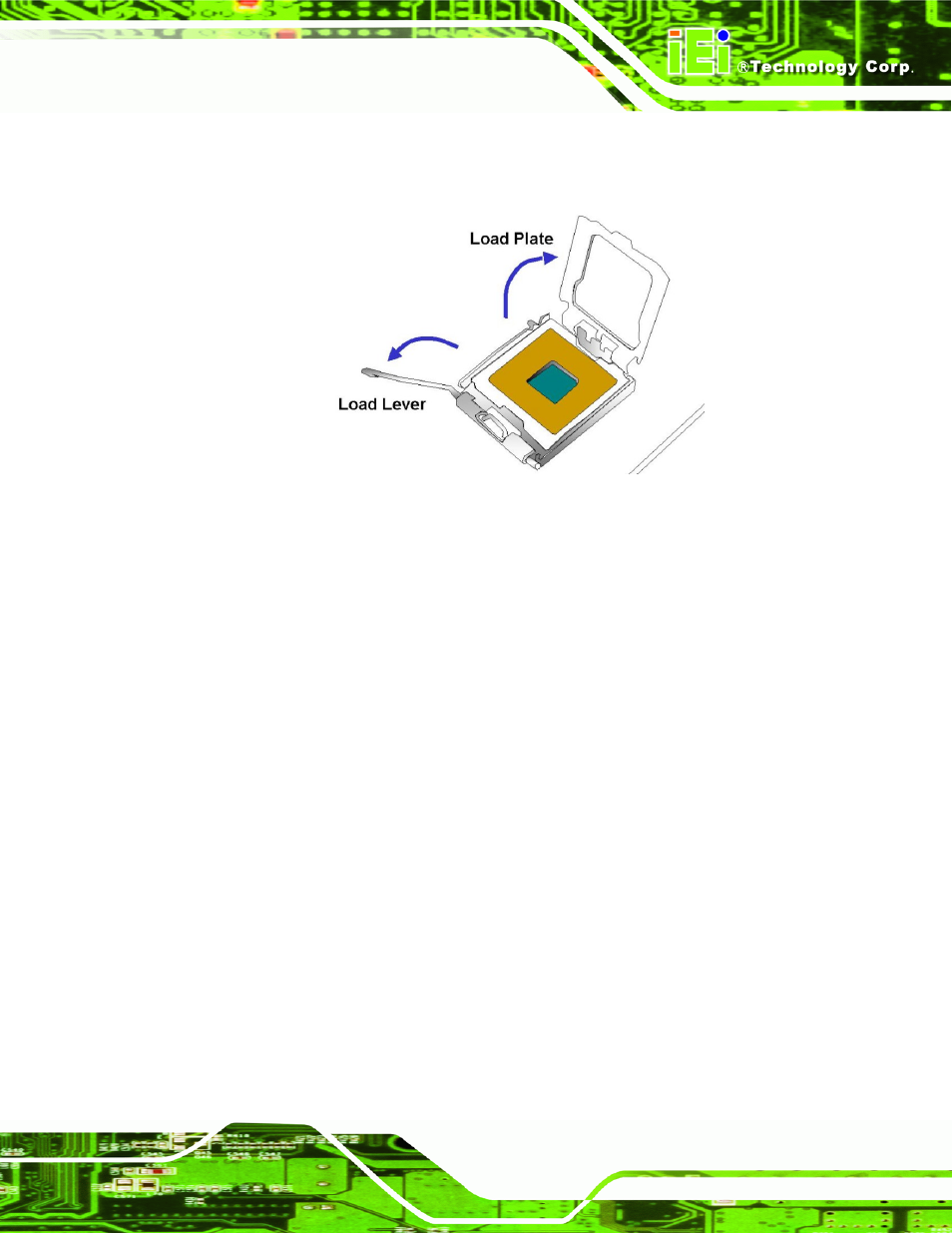 Figure 5-3: open the cpu socket load plate | IEI Integration PCIE-Q350 v1.20 User Manual | Page 106 / 250