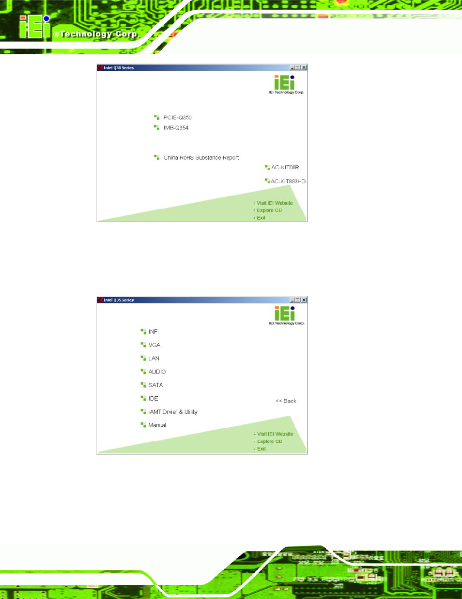 Figure 7-1: introduction screen, Figure 7-2: available drivers | IEI Integration PCIE-Q350 v1.20 User Manual | Page 177 / 250