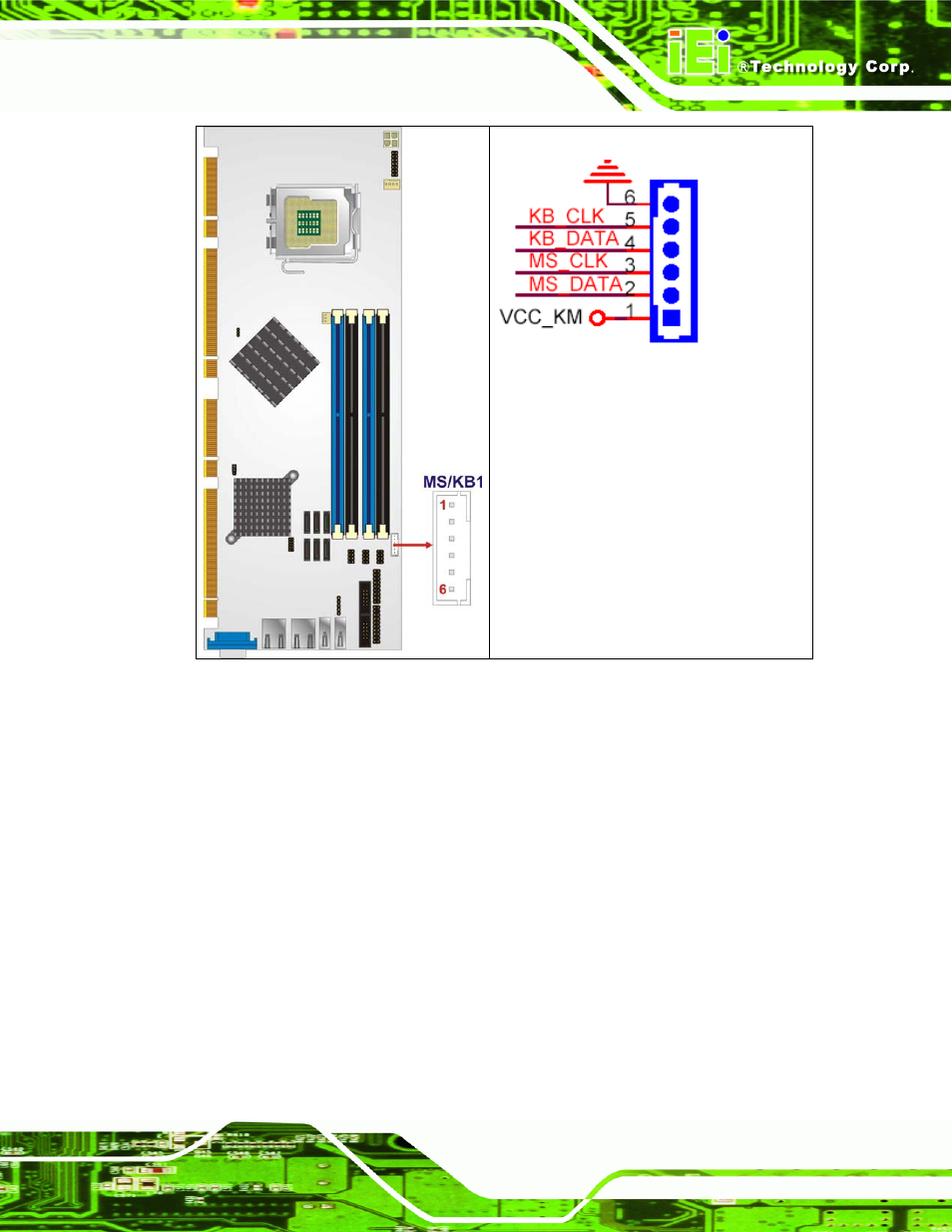 Figure 4-9: keyboard/mouse connector location | IEI Integration PCIE-Q350 v1.20 User Manual | Page 86 / 250