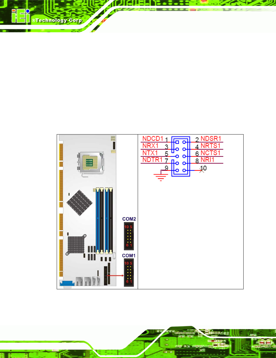 10 serial port connector (com1, com 2), Figure 4-11: serial connector pinout locations | IEI Integration PCIE-Q350 v1.20 User Manual | Page 89 / 250
