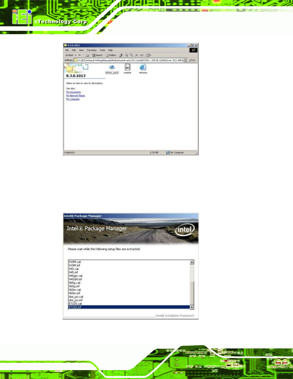 Figure 7-4: intel® chipset driver setup icon, Figure 7-5: intel® package manager, Figure 7-4 | IEI Integration PCIE-Q350 v1.30 User Manual | Page 156 / 213