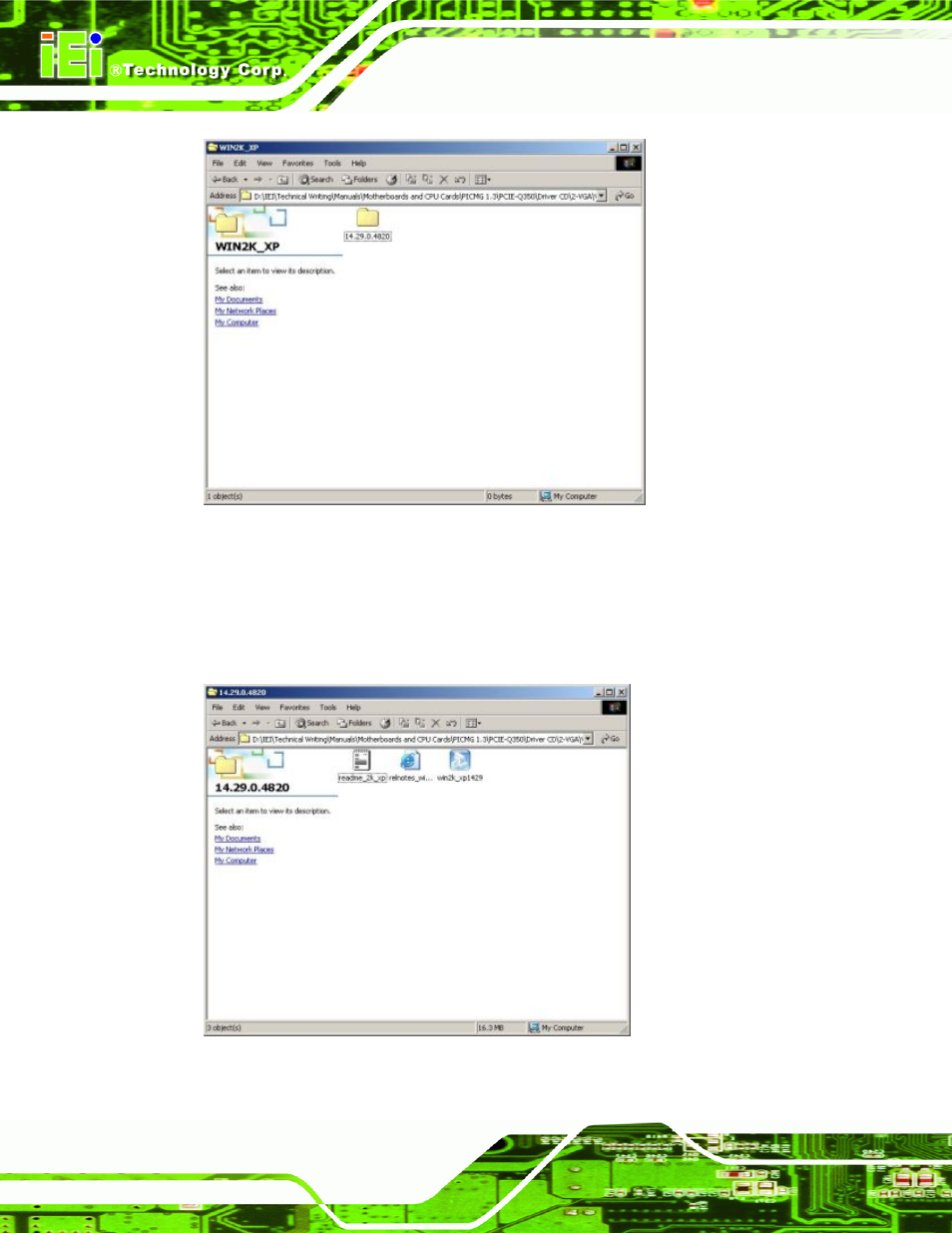 Figure 7-11: intel® driver directory, Figure 7-12: intel® vga driver setup icon, Figure 7-11 | IEI Integration PCIE-Q350 v1.30 User Manual | Page 160 / 213