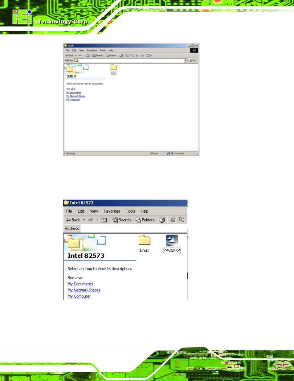 Figure 7-22: driver directory, Figure 7-23: intel® 82573 driver startup icon, Figure 7-22 appe | IEI Integration PCIE-Q350 v1.30 User Manual | Page 166 / 213