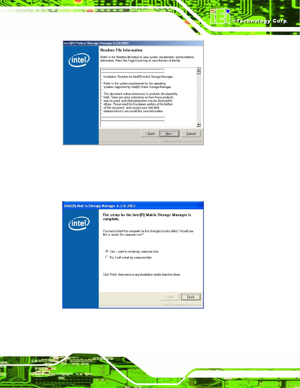 Figure 7-49: matrix storage manager readme file, Figure 7-50: matrix storage manager setup complete | IEI Integration PCIE-Q350 v1.30 User Manual | Page 181 / 213