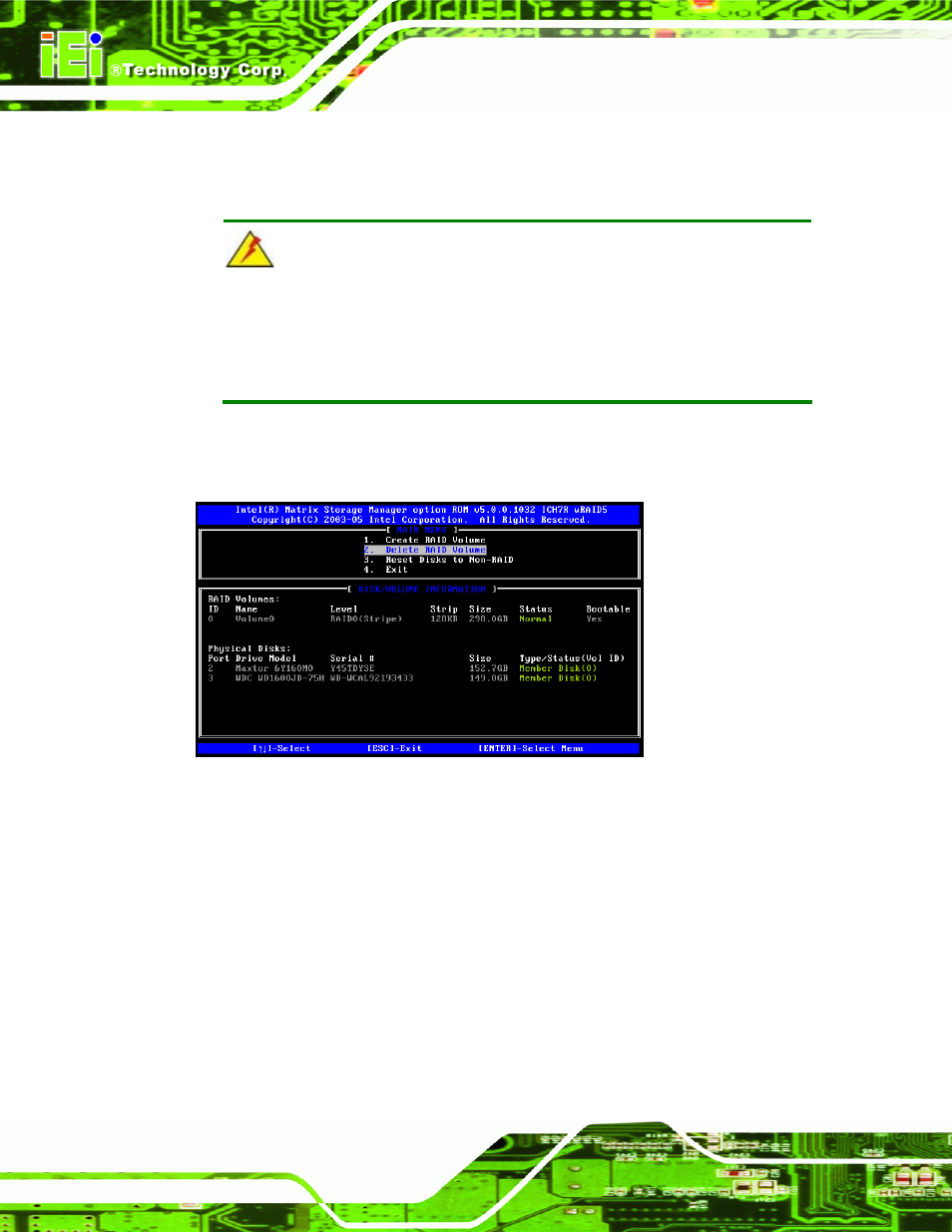 D.4.2 deleting a raid volume | IEI Integration PCIE-Q350 v1.30 User Manual | Page 200 / 213