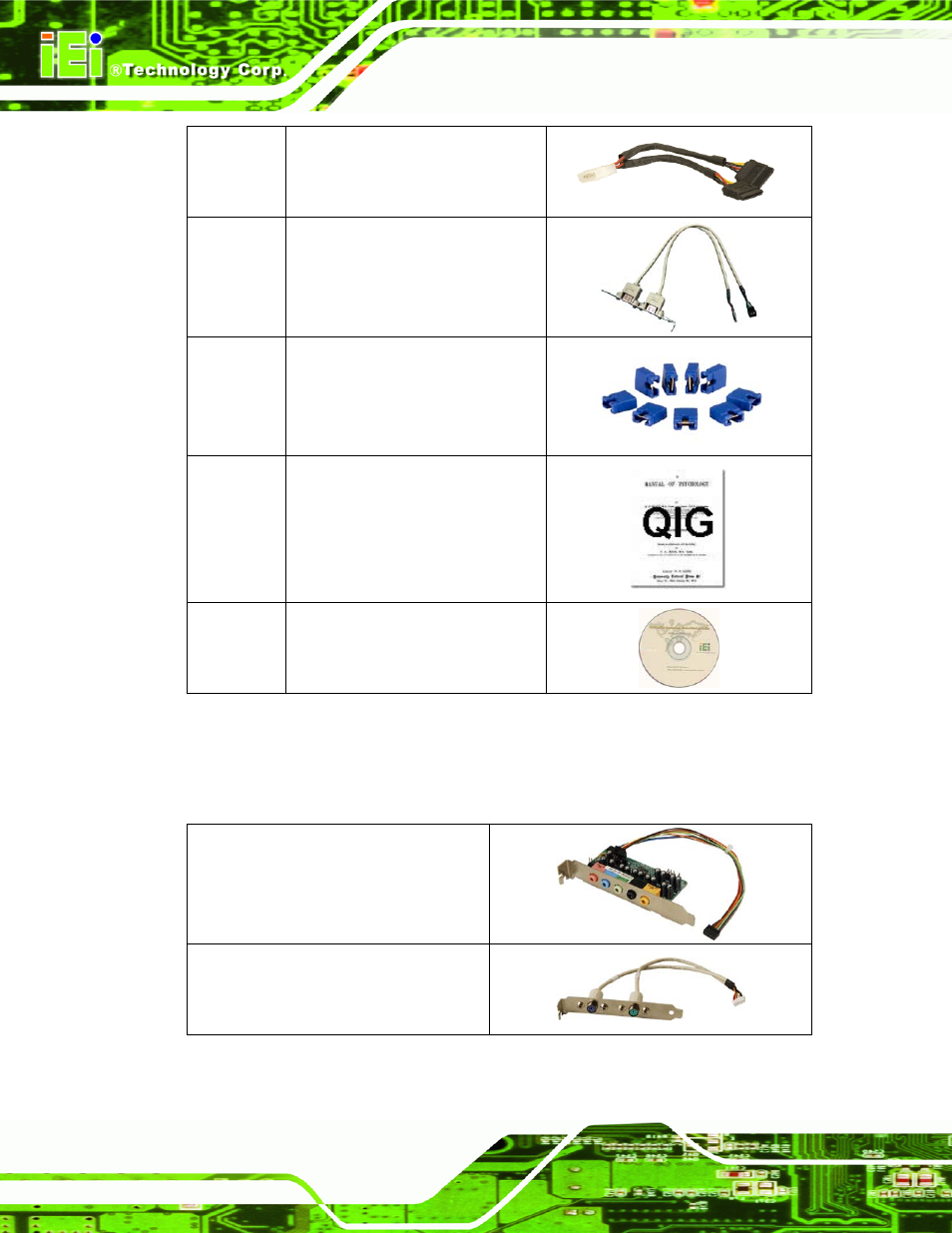 4 optional items, Ptional, Tems | Table 3-1: package list contents | IEI Integration PCIE-Q350 v1.30 User Manual | Page 62 / 213