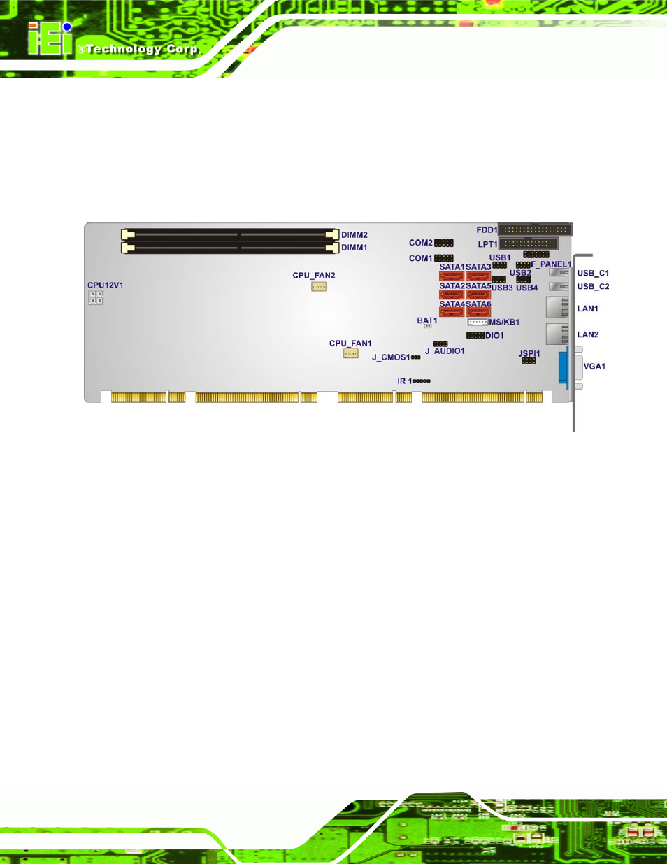 1 peripheral interface connectors, 1 pcie-q57a layout, Eripheral | Nterface, Onnectors, Figure 3-1: connector and jumper locations | IEI Integration PCIE-Q57A User Manual | Page 26 / 159