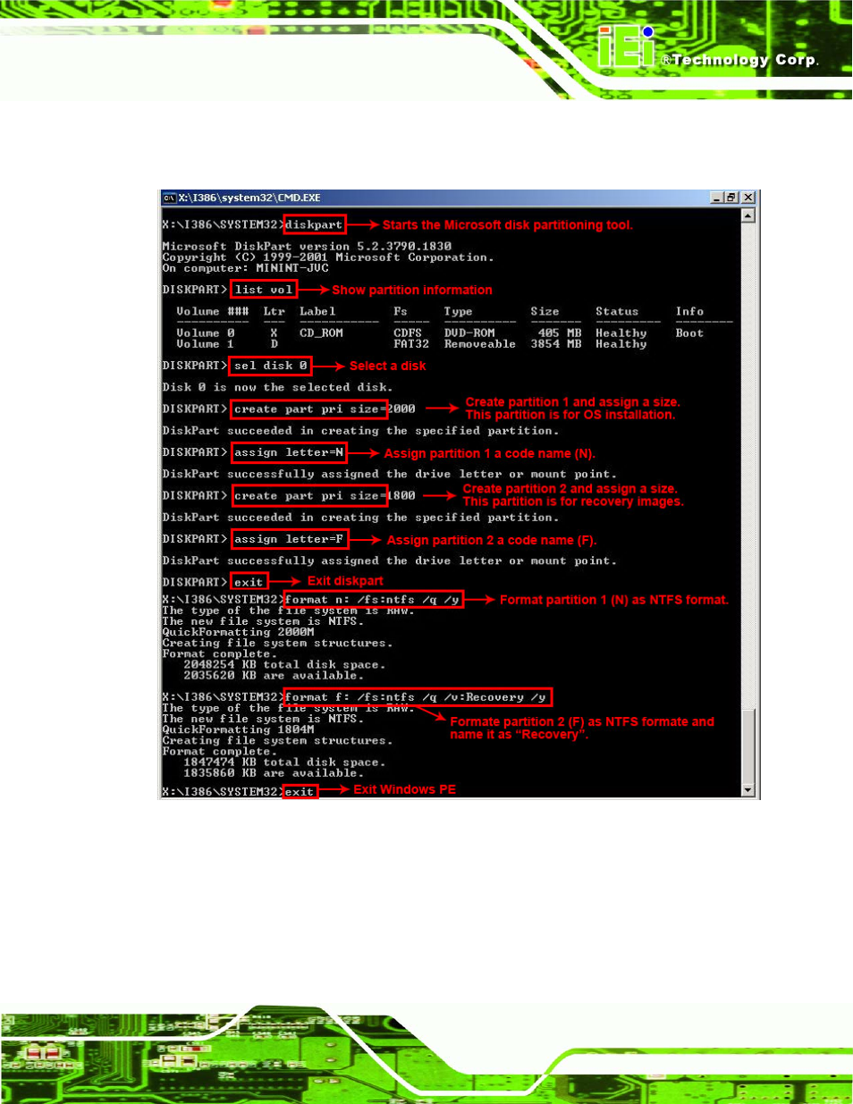 Figure b-3: partition creation commands | IEI Integration PCIE-G41A2 User Manual | Page 119 / 151