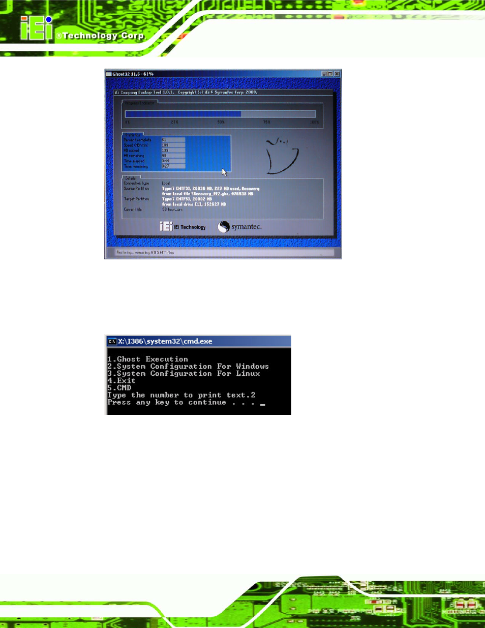 Figure b-5: build-up recovery partition, Figure b-6: press any key to continue | IEI Integration PCIE-G41A2 User Manual | Page 122 / 151