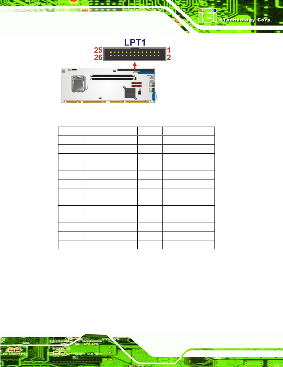 13 sata drive connectors, Figure 3-13: parallel port connector location, Table 3-13: parallel port connector pinouts | IEI Integration PCIE-G41A2 User Manual | Page 39 / 151