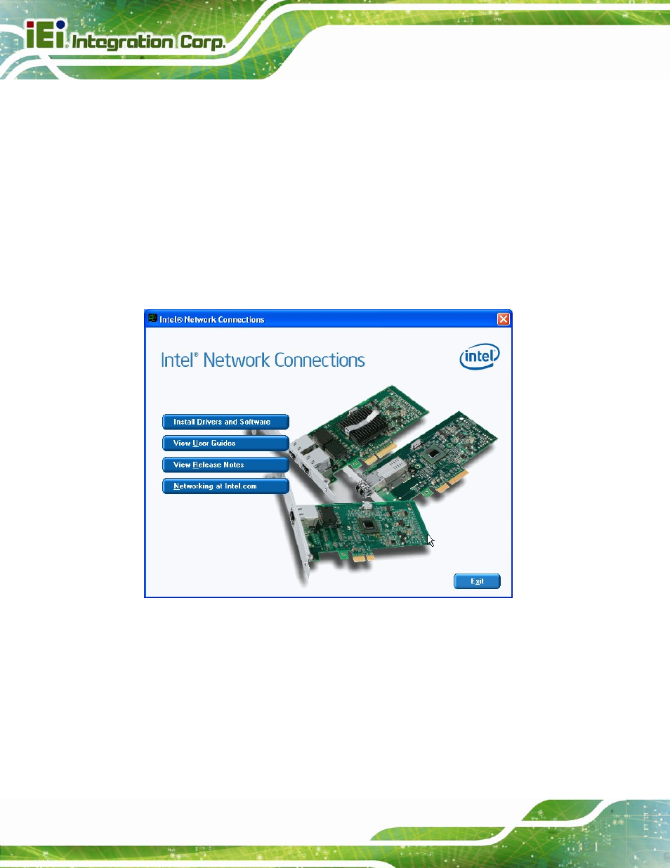5 lan driver installation, River, Nstallation | Figure 6-13: intel® network connection menu | IEI Integration PCIE-Q670 v1.03 User Manual | Page 127 / 206