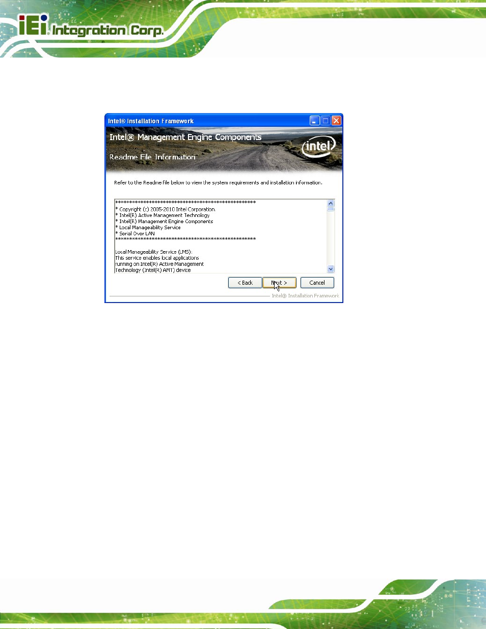 Figure 6-25: intel® me driver read me file | IEI Integration PCIE-Q670 v1.03 User Manual | Page 135 / 206
