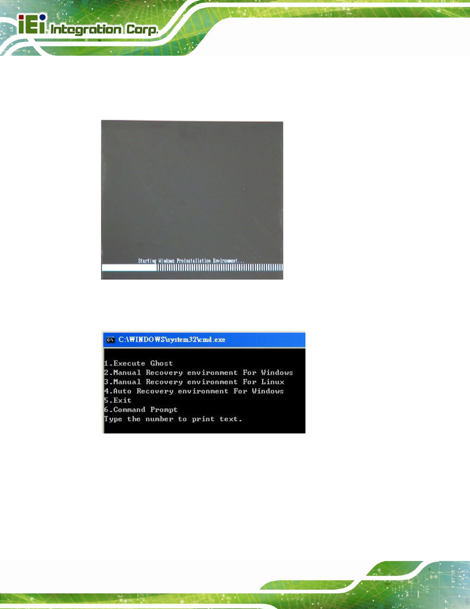Figure b-2: launching the recovery tool, Figure b-3: recovery tool setup menu | IEI Integration PCIE-Q670 v1.03 User Manual | Page 153 / 206