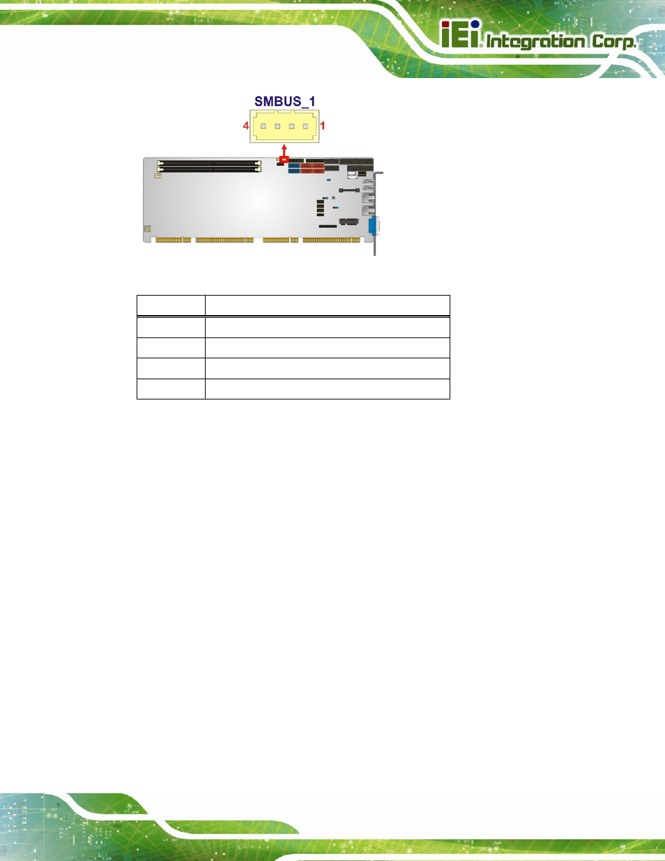 20 spi rom connector, Figure 3-20: smbus connector location, Table 3-20: smbus connector pinouts | IEI Integration PCIE-Q670 v1.03 User Manual | Page 52 / 206