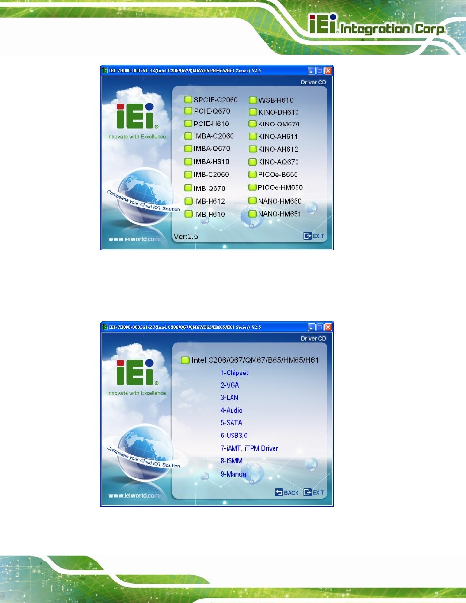 Figure 6-1: introduction screen, Figure 6-2: available drivers | IEI Integration PCIE-Q670 v2.00 User Manual | Page 120 / 205